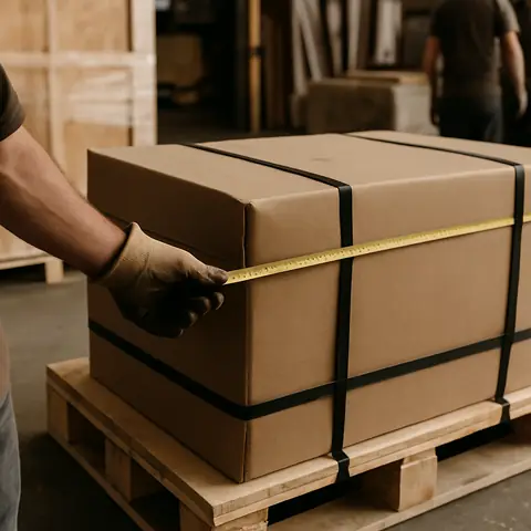 Tape measure laid along a carton